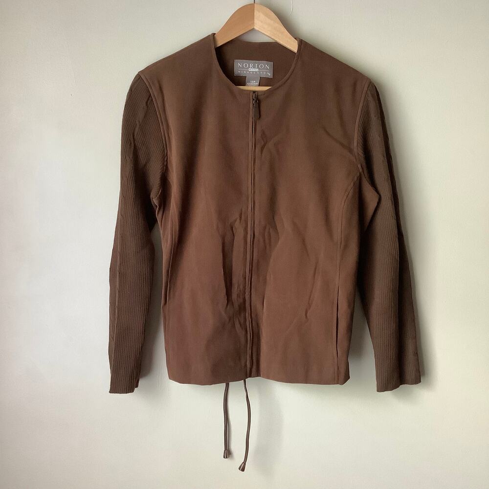 Norton McNaughton Womens Brown Long Sleeve Drawstring Waist Zip Jacket Size 12P